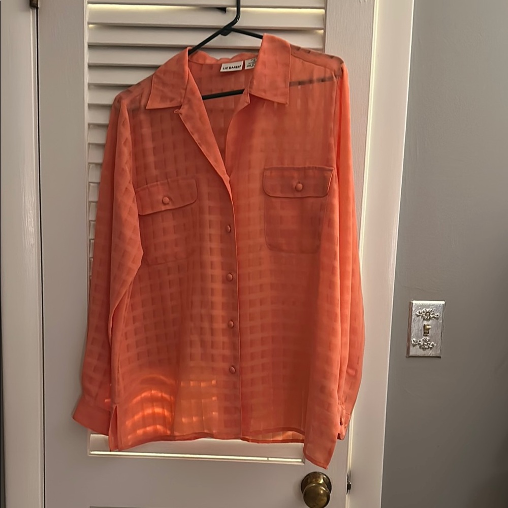 Liz Baker Sheer Orange Button-Up Blouse
